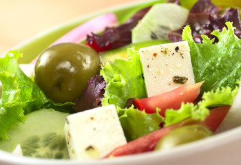 Greek salad with cheese and green olives