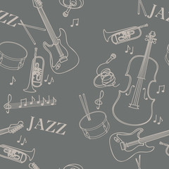 Seamless pattern with jazz musical instruments