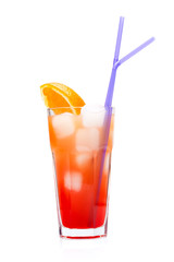 Tequila sunrise with sliced orange.