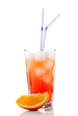 Tequila sunrise with sliced orange.