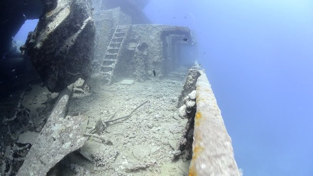 POV of a scuba diver swimming on shipwreck, SS Thistlegorm