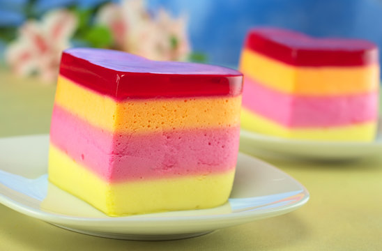 Colorful Peruvian jelly-pudding cakes called Torta Helada