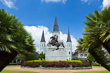 Saint Louis Cathedral and Jackson Square - obrazy, fototapety, plakaty