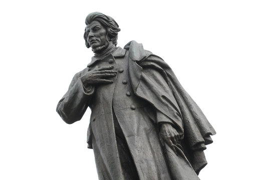 Polish poet Adam Mickiewicz statue in Warsaw, Poland