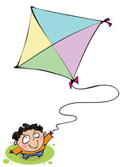 Top view of a boy with a kite
