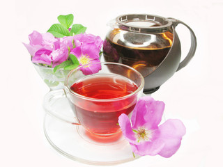 floral tea with wild rose flowers