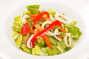 Vegetable salad with calamari