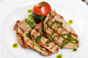 Grilled steak meat with vegetables