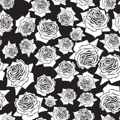Papier Peint photo Lavable Fleurs noir et blanc roses de modèle sans couture