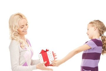 mother and little girl with gifts