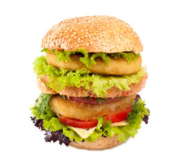 Big hamburger isolated on white