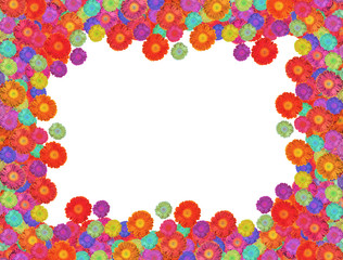 multicolored dahlia flowers frame isolated on white collage