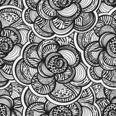 seamless monochrome floral background with abstract flowers