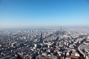 panorama of Paris with eiffel tower, la Defence at winter