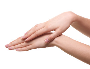 Beautiful female hands are isolated on a white background