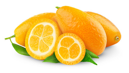 Fototapeta na wymiar Isolated citrus fruits. Fresh kumquats isolated on white background