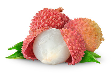 Isolated lychees. Cut fresh lychee fruits isolated on white background