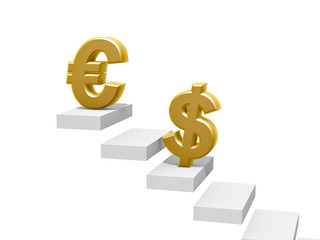 euro and dollar on top of steps