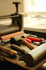 Walzen und Lithographie-Presse