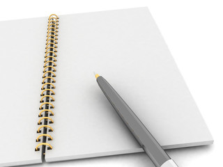 Notebook and pen on a white background