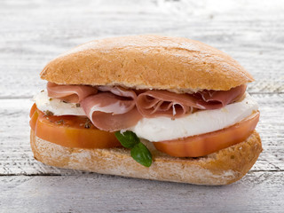 sandwich with parma ham mozzarella and tomatoes