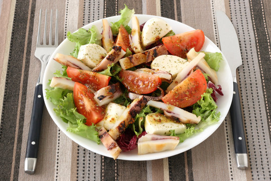 Salad with octopus and cheese mozzarella