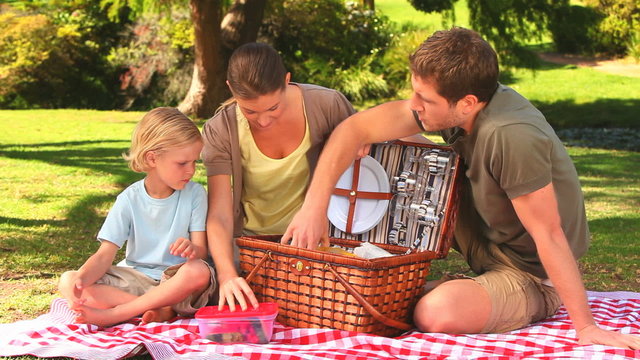 Family preparing to have a picnic