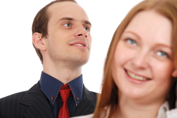 Two young businessman isolated on white