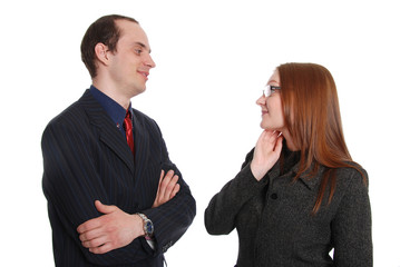 Two young businessman isolated on white