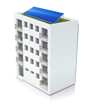 Immeuble avec panneau solaire (reflet)