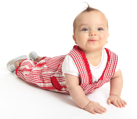 Cute baby girl crawling and smiling