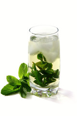 Mint iced tea on a white background.