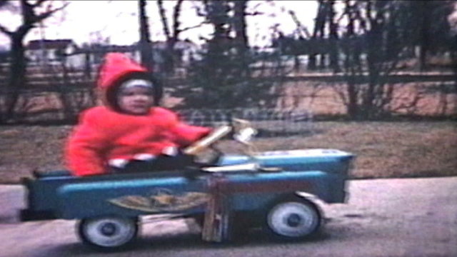 Little Boy Rides Car Outside (1964 - Vintage 8mm film)