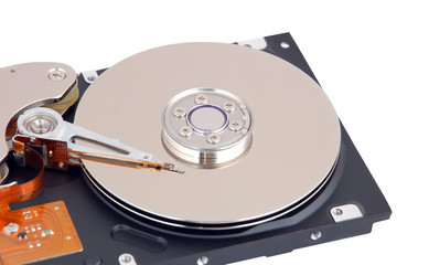 Detailed view of the inside of a hard disk drive (HDD)