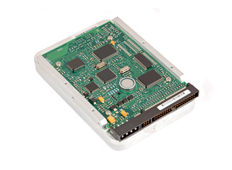 Detailed view of the inside of a hard disk drive (HDD)