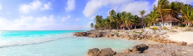 Obraz na płótnie Canvas Karaiby Tulum Meksyk tropikalnych beach panoramiczny