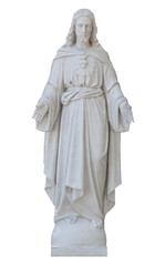 Fototapeta na wymiar Marmurowy posąg Jezusa Chrystusa na białym z wycinek