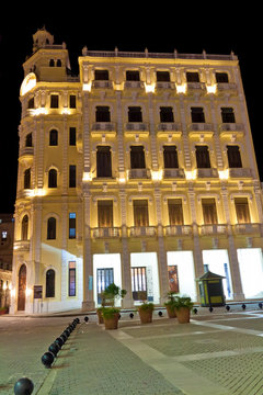 Typical building in Old Havana illuminated at night
