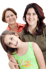 Three generations of latin women isolated on a white background
