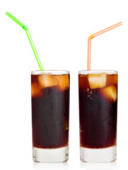 Cola soft drink or Cuba libre with a drinking straw