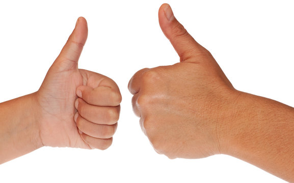 And adult and a child hand making the thumbs up sign