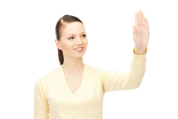 businesswoman working with something imaginary