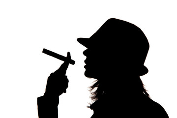 Woman silhouette holding a cigar