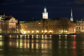 Fototapeta na wymiar Stockholm, night view of the Gamla Stan, Sweden