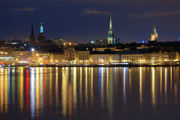 Night view of the Gamla Stan in Stockholm, Sweden