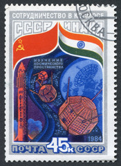 Postage stamp USSR 1984: USSR and India - cooperation in space