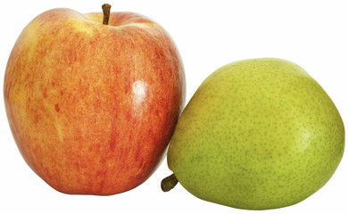 Juicy green pear and red apple.