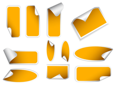 Realistic stickers with peeling corners.