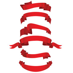 Collection of vector red ribbons in different shape.