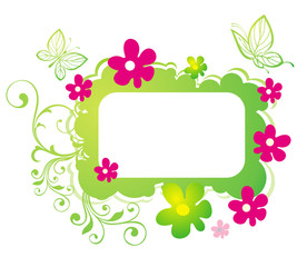 Summer frame with flowers and butterflies